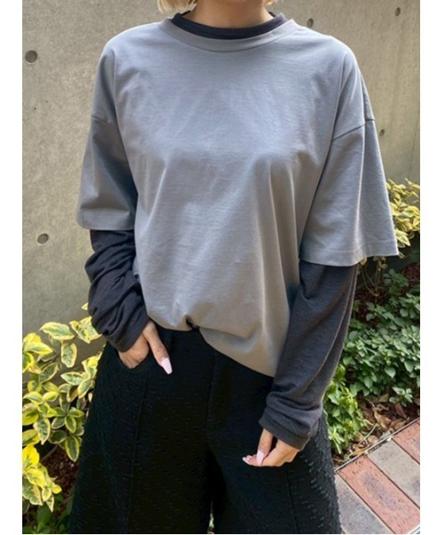 LE CIEL BLEU(ルシェルブルー)の「モックレイヤーLS Tシャツ / Mock-Layer LS T-Shirt(Tシャツ/カットソー・レディース・グレー/ホワイト・36)」の1枚目の写真