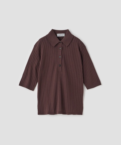 JOHN SMEDLEY(ジョンスメドレー)の「コットンリブニットポロシャツ(ポロシャツ・レディース・ブラウン系その他2・S)」の1枚目の写真