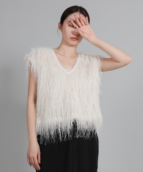 select MOCA Et（セレクトモカエト）の「【Et】2WAY feather Short Vest（ベスト・レディース・アイボリー/グレー・FREE）」の2枚目の写真