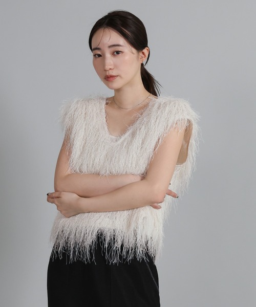 select MOCA Et（セレクトモカエト）の「【Et】2WAY feather Short Vest（ベスト・レディース・アイボリー/グレー・FREE）」の5枚目の写真