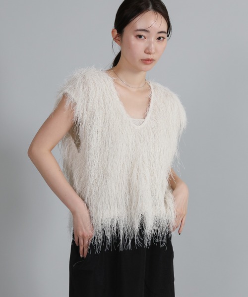 select MOCA Et（セレクトモカエト）の「【Et】2WAY feather Short Vest（ベスト・レディース・アイボリー/グレー・FREE）」の6枚目の写真