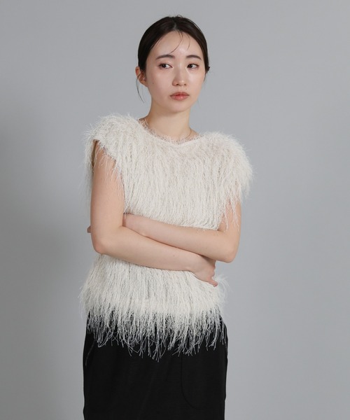select MOCA Et（セレクトモカエト）の「【Et】2WAY feather Short Vest（ベスト・レディース・アイボリー/グレー・FREE）」の12枚目の写真