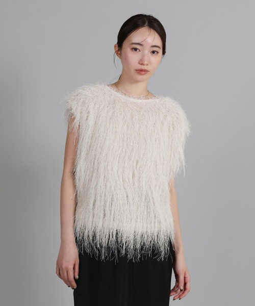 select MOCA Et（セレクトモカエト）の「【Et】2WAY feather Short Vest（ベスト・レディース・アイボリー/グレー・FREE）」の9枚目の写真