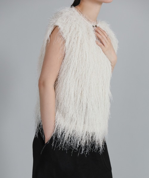 select MOCA Et（セレクトモカエト）の「【Et】2WAY feather Short Vest（ベスト・レディース・アイボリー/グレー・FREE）」の14枚目の写真