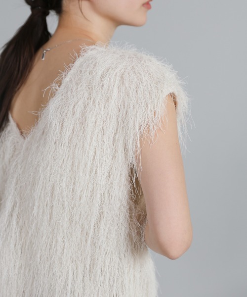 select MOCA Et（セレクトモカエト）の「【Et】2WAY feather Short Vest（ベスト・レディース・アイボリー/グレー・FREE）」の15枚目の写真