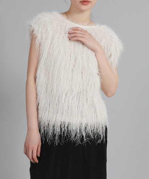 select MOCA Et（セレクトモカエト）の「【Et】2WAY feather Short Vest（ベスト・レディース・アイボリー/グレー・FREE）」の10枚目の写真