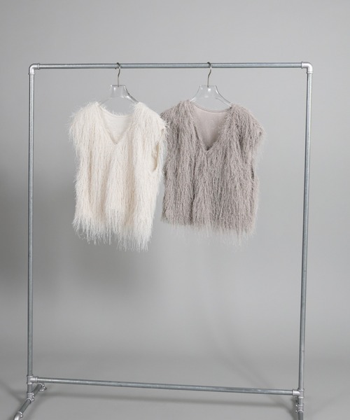 select MOCA Et（セレクトモカエト）の「【Et】2WAY feather Short Vest（ベスト・レディース・アイボリー/グレー・FREE）」の16枚目の写真
