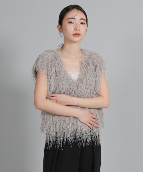select MOCA Et（セレクトモカエト）の「【Et】2WAY feather Short Vest（ベスト・レディース・アイボリー/グレー・FREE）」の21枚目の写真