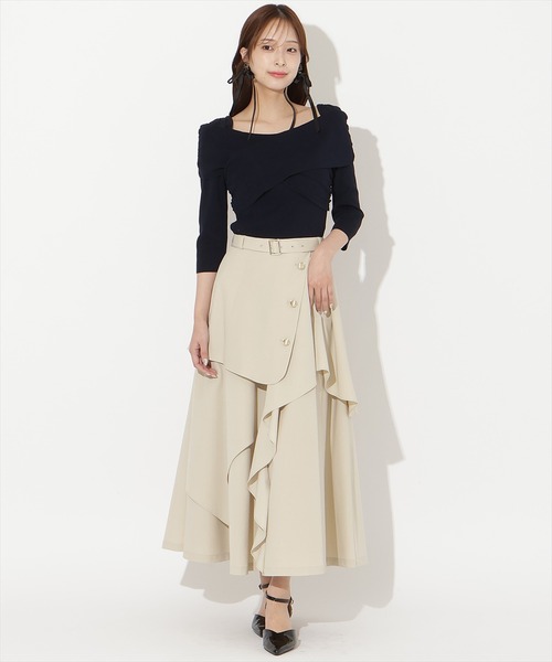 AND COUTURE（アンドクチュール）の「ベルト付きレイヤードデザインフレアスカート（スカート・レディース・グレー系その他/ブルー/ブルー系その他/ベージュ・MEDIUM/SMALL）」の2枚目の写真