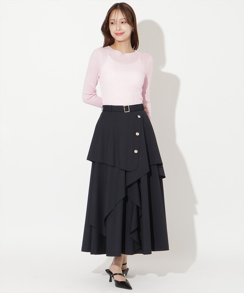 AND COUTURE（アンドクチュール）の「ベルト付きレイヤードデザインフレアスカート（スカート・レディース・グレー系その他/ブルー/ブルー系その他/ベージュ・MEDIUM/SMALL）」の4枚目の写真