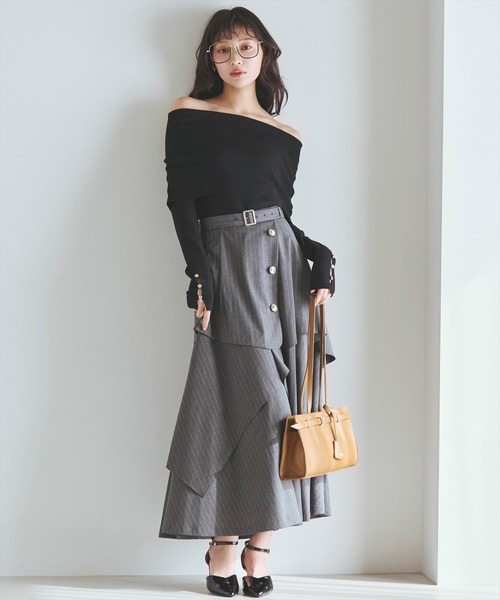 AND COUTURE（アンドクチュール）の「ベルト付きレイヤードデザインフレアスカート（スカート・レディース・グレー系その他/ブルー/ブルー系その他/ベージュ・MEDIUM/SMALL）」の5枚目の写真