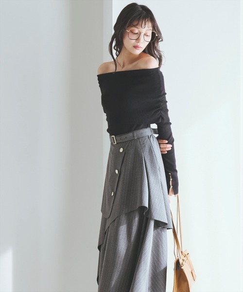 AND COUTURE（アンドクチュール）の「ベルト付きレイヤードデザインフレアスカート（スカート・レディース・グレー系その他/ブルー/ブルー系その他/ベージュ・MEDIUM/SMALL）」の6枚目の写真