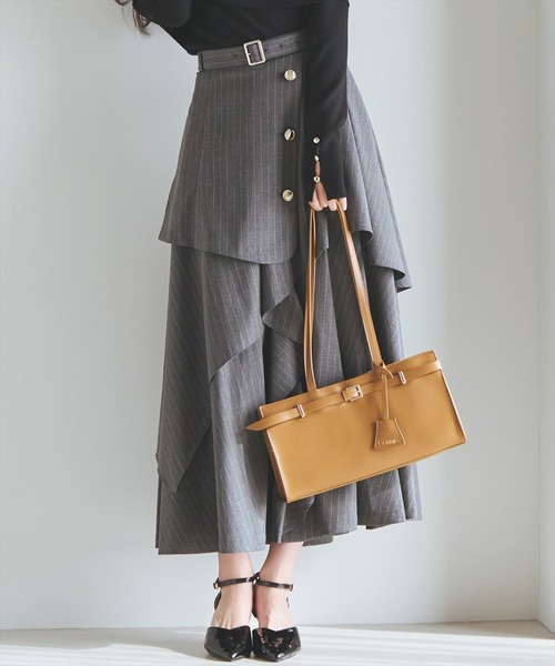 AND COUTURE（アンドクチュール）の「ベルト付きレイヤードデザインフレアスカート（スカート・レディース・グレー系その他/ブルー/ブルー系その他/ベージュ・MEDIUM/SMALL）」の8枚目の写真