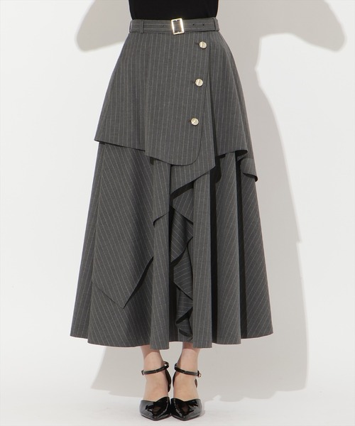 AND COUTURE（アンドクチュール）の「ベルト付きレイヤードデザインフレアスカート（スカート・レディース・グレー系その他/ブルー/ブルー系その他/ベージュ・MEDIUM/SMALL）」の10枚目の写真