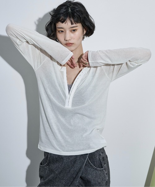 THE YOn(ザヨン)の「シアーリブホックヘンリーネックプルオーバー(Tシャツ/カットソー・レディース・ブラック/オフホワイト/グレー/ピンク・FREE)」の2枚目の写真