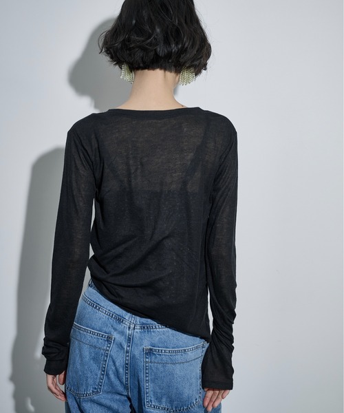THE YOn(ザヨン)の「シアーリブホックヘンリーネックプルオーバー(Tシャツ/カットソー・レディース・ブラック/オフホワイト/グレー/ピンク・FREE)」の10枚目の写真