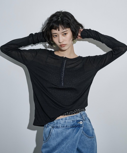 THE YOn(ザヨン)の「シアーリブホックヘンリーネックプルオーバー(Tシャツ/カットソー・レディース・ブラック/オフホワイト/グレー/ピンク・FREE)」の19枚目の写真