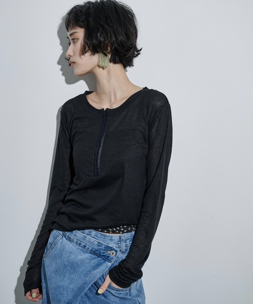 THE YOn(ザヨン)の「シアーリブホックヘンリーネックプルオーバー(Tシャツ/カットソー・レディース・ブラック/オフホワイト/グレー/ピンク・FREE)」の17枚目の写真