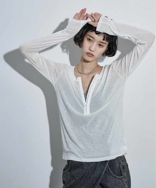 THE YOn(ザヨン)の「シアーリブホックヘンリーネックプルオーバー(Tシャツ/カットソー・レディース・ブラック/オフホワイト/グレー/ピンク・FREE)」の20枚目の写真
