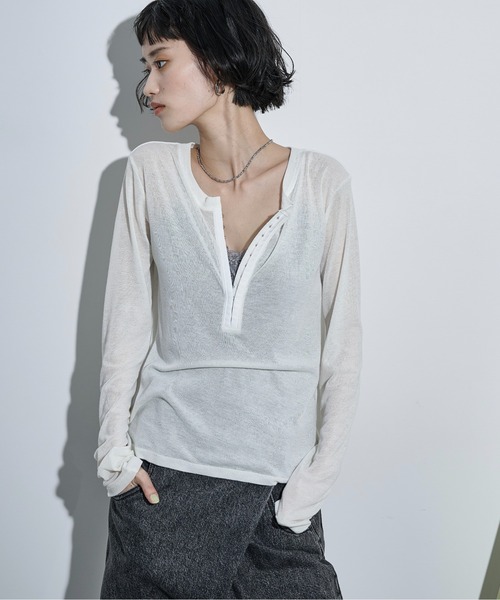 THE YOn(ザヨン)の「シアーリブホックヘンリーネックプルオーバー(Tシャツ/カットソー・レディース・ブラック/オフホワイト/グレー/ピンク・FREE)」の21枚目の写真