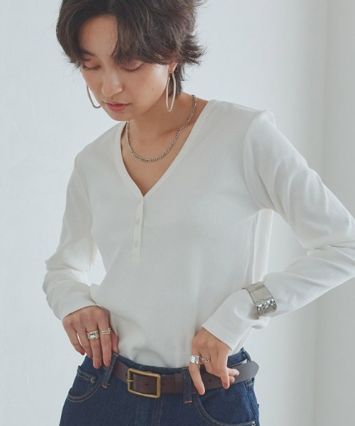 RASW（ラス）の「[RASW]ヘンリーネックテレコリブカットソー（Tシャツ/カットソー・レディース・ブラック/オフホワイト・M/L）」の13枚目の写真