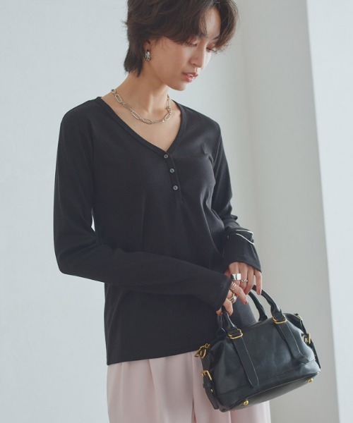 RASW（ラス）の「[RASW]ヘンリーネックテレコリブカットソー（Tシャツ/カットソー・レディース・ブラック/オフホワイト・M/L）」の22枚目の写真