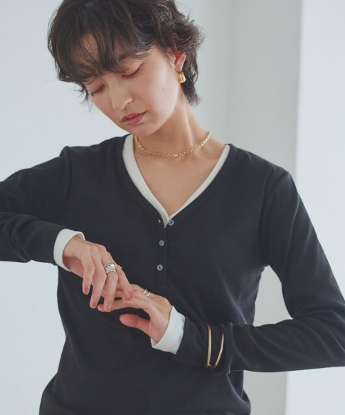 RASW（ラス）の「[RASW]ヘンリーネックテレコリブカットソー（Tシャツ/カットソー・レディース・ブラック/オフホワイト・M/L）」の15枚目の写真