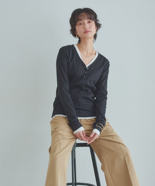 RASW（ラス）の「[RASW]ヘンリーネックテレコリブカットソー（Tシャツ/カットソー・レディース・ブラック/オフホワイト・M/L）」の16枚目の写真