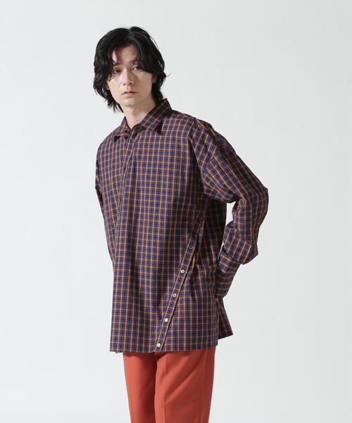 Toironier（トワロニエ）の「Toironier/トワロニエ/CHECK ASYMMETRY SHIRTS（シャツ/ブラウス・メンズ・ネイビー/オレンジ・F）」の3枚目の写真