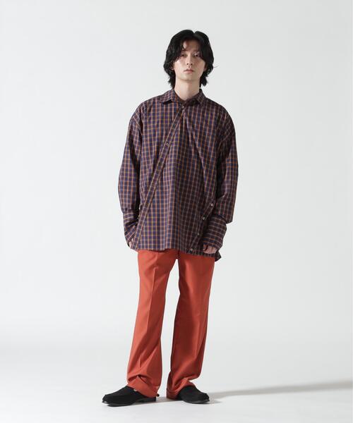 Toironier（トワロニエ）の「Toironier/トワロニエ/CHECK ASYMMETRY SHIRTS（シャツ/ブラウス・メンズ・ネイビー/オレンジ・F）」の4枚目の写真