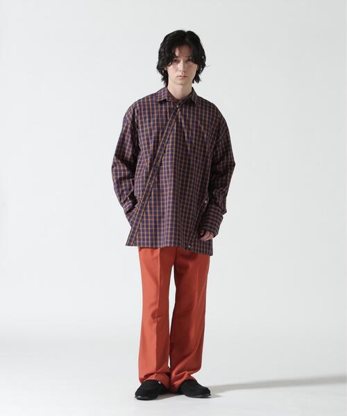 Toironier（トワロニエ）の「Toironier/トワロニエ/CHECK ASYMMETRY SHIRTS（シャツ/ブラウス・メンズ・ネイビー/オレンジ・F）」の5枚目の写真