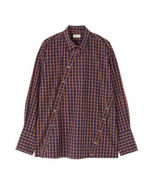 Toironier（トワロニエ）の「Toironier/トワロニエ/CHECK ASYMMETRY SHIRTS（シャツ/ブラウス・メンズ・ネイビー/オレンジ・F）」の6枚目の写真