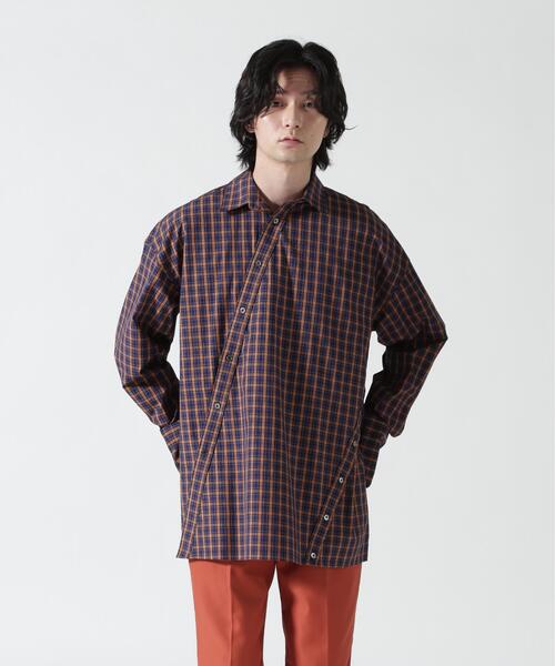 Toironier(トワロニエ)の「Toironier/トワロニエ/CHECK ASYMMETRY SHIRTS(シャツ/ブラウス・メンズ・ネイビー/オレンジ・F)」の6枚目の写真