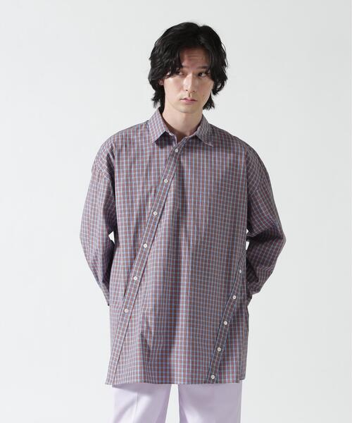Toironier(トワロニエ)の「Toironier/トワロニエ/CHECK ASYMMETRY SHIRTS(シャツ/ブラウス・メンズ・ネイビー/オレンジ・F)」の5枚目の写真