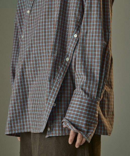 Toironier(トワロニエ)の「Toironier/トワロニエ/CHECK ASYMMETRY SHIRTS(シャツ/ブラウス・メンズ・ネイビー/オレンジ・F)」の7枚目の写真
