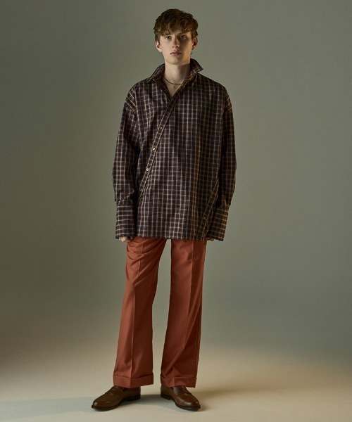 Toironier(トワロニエ)の「Toironier/トワロニエ/CHECK ASYMMETRY SHIRTS(シャツ/ブラウス・メンズ・ネイビー/オレンジ・F)」の3枚目の写真