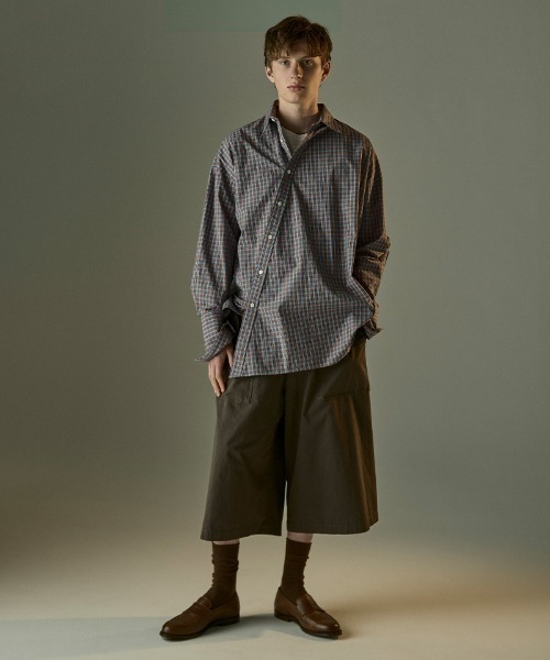 Toironier(トワロニエ)の「Toironier/トワロニエ/CHECK ASYMMETRY SHIRTS(シャツ/ブラウス・メンズ・ネイビー/オレンジ・F)」の4枚目の写真