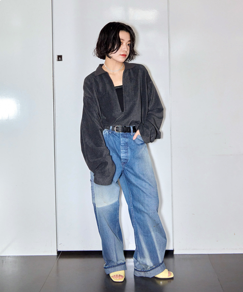 CITYSHOP（シティーショップ）の「[THE MOOD]パイルスキッパーTシャツ（Tシャツ/カットソー・レディース・ブラック/チャコールグレー・FREE）」の6枚目の写真