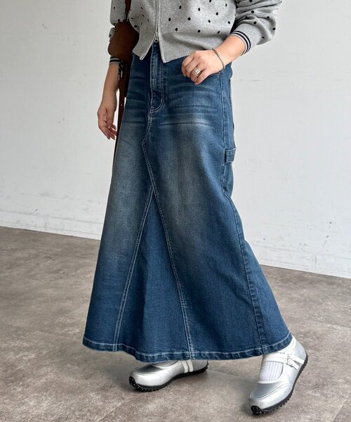 CPCM(シーピーシーエム)の「ストレッチデニムペインタースカート(スカート・レディース・ブルー/ネイビー/ブラック・SMALL/MEDIUM)」の2枚目の写真