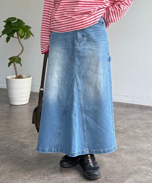 CPCM(シーピーシーエム)の「ストレッチデニムペインタースカート(スカート・レディース・ブルー/ネイビー/ブラック・SMALL/MEDIUM)」の3枚目の写真