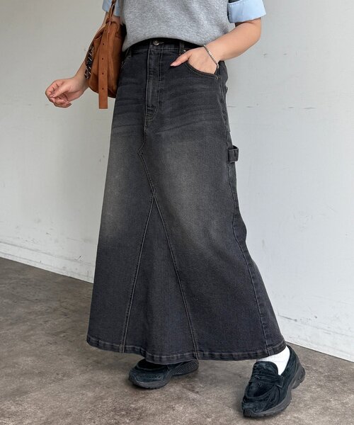 CPCM(シーピーシーエム)の「ストレッチデニムペインタースカート(スカート・レディース・ブルー/ネイビー/ブラック・SMALL/MEDIUM)」の1枚目の写真