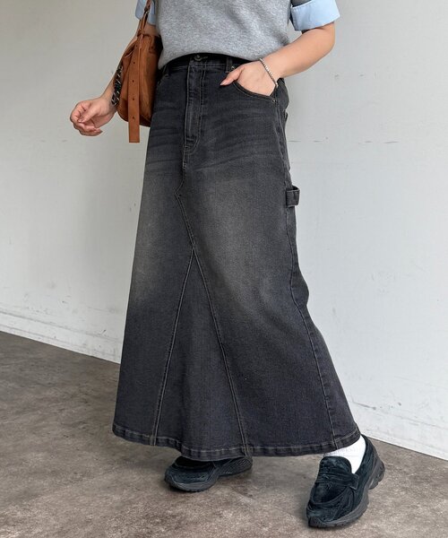 CPCM(シーピーシーエム)の「ストレッチデニムペインタースカート(スカート・レディース・ブルー/ネイビー/ブラック・SMALL/MEDIUM)」の4枚目の写真