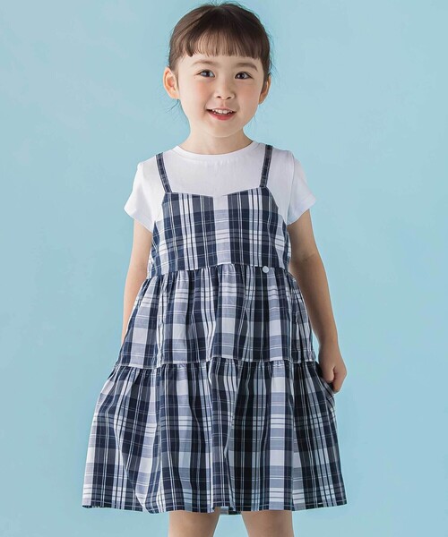BeBe Petits Pois Vert(ベベプチポワヴェール)の「【店舗限定】マドラスチェックドッキングワンピース(ワンピース・キッズ・ブルー系その他2/ブラック系その他・140cm/130cm/120cm/110cm/100cm/150cm)」の2枚目の写真