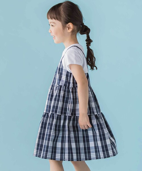 BeBe Petits Pois Vert(ベベプチポワヴェール)の「【店舗限定】マドラスチェックドッキングワンピース(ワンピース・キッズ・ブルー系その他2/ブラック系その他・140cm/130cm/120cm/110cm/100cm/150cm)」の7枚目の写真
