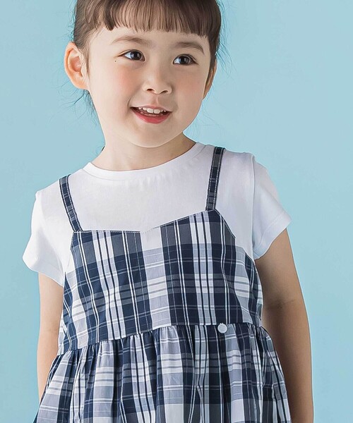 BeBe Petits Pois Vert(ベベプチポワヴェール)の「【店舗限定】マドラスチェックドッキングワンピース(ワンピース・キッズ・ブルー系その他2/ブラック系その他・140cm/130cm/120cm/110cm/100cm/150cm)」の8枚目の写真