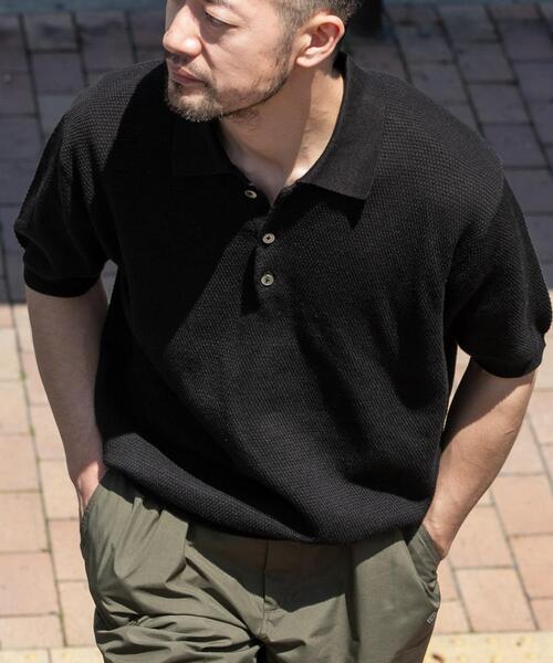 URBAN RESEARCH ROSSO MEN(アーバンリサーチロッソメン)の「『WEB限定』変形カノコ半袖ニットポロ(ポロシャツ・メンズ・ネイビー/ライトグレー/カーキ/ブラック・MEDIUM/LARGE)」の5枚目の写真