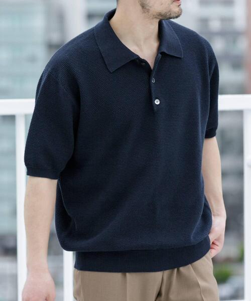URBAN RESEARCH ROSSO MEN(アーバンリサーチロッソメン)の「『WEB限定』変形カノコ半袖ニットポロ(ポロシャツ・メンズ・ネイビー/ライトグレー/カーキ/ブラック・MEDIUM/LARGE)」の16枚目の写真