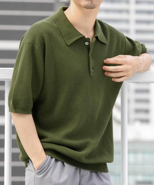URBAN RESEARCH ROSSO MEN（アーバンリサーチロッソメン）の「『WEB限定』変形カノコ半袖ニットポロ（ポロシャツ・メンズ・ネイビー/ライトグレー/カーキ/ブラック・MEDIUM/LARGE）」の13枚目の写真