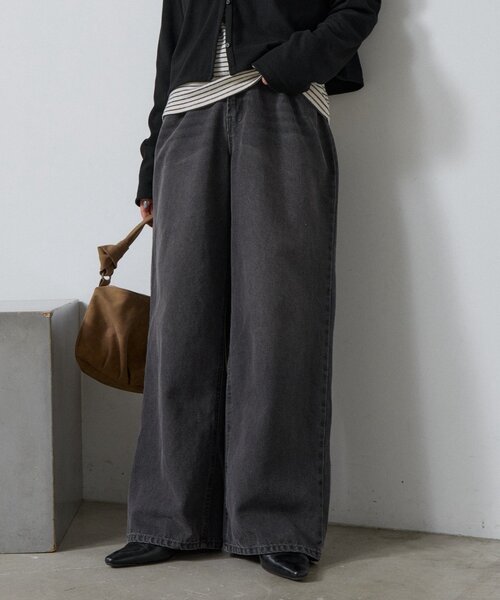 goocy（グーシー）の「【ワードローブ必須！】ワイドストレートデニムパンツ（デニムパンツ・レディース・ブラック/ブルー/ネイビー・PM/MEDIUM/SMALL）」の2枚目の写真
