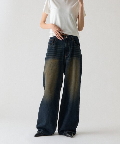 goocy（グーシー）の「【ワードローブ必須！】ワイドストレートデニムパンツ（デニムパンツ・レディース・ブラック/ブルー/ネイビー・PM/MEDIUM/SMALL）」の11枚目の写真